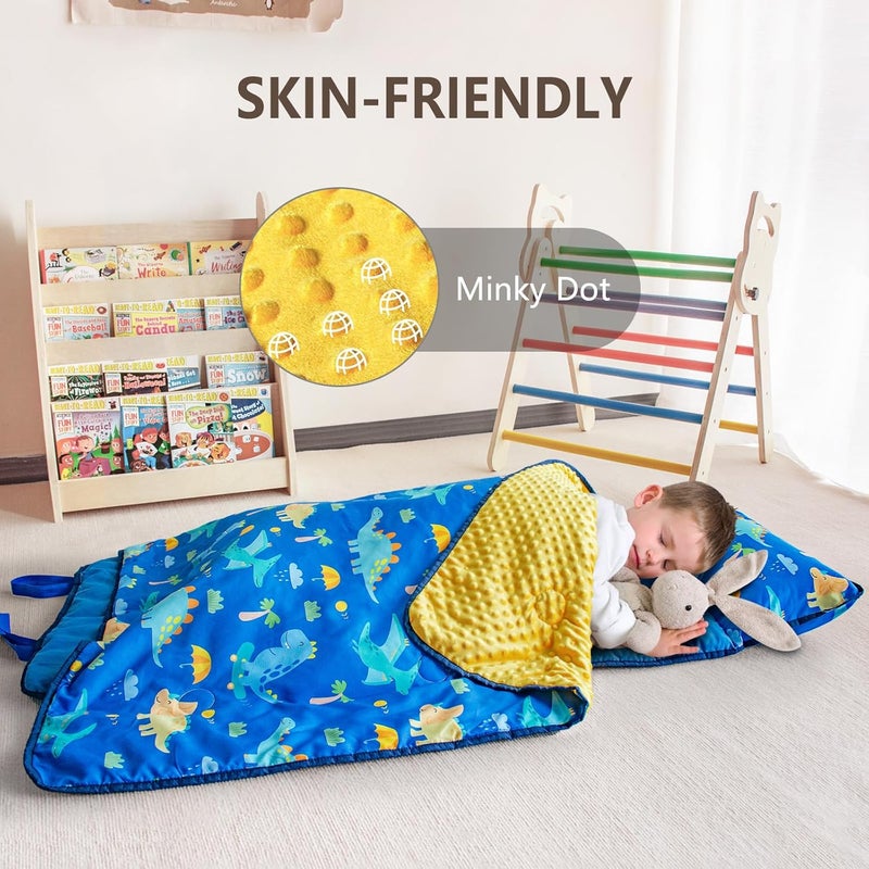 PRIMLECT Toddler Nap Mat with Removable Pillow and Fleece Blanket, Extra Large 55''x35'' Sleeping Bag, Washable, Light, Easy to Roll up, Perfect for Daycare, Preschool, Kindergarten, Travel - Image 5
